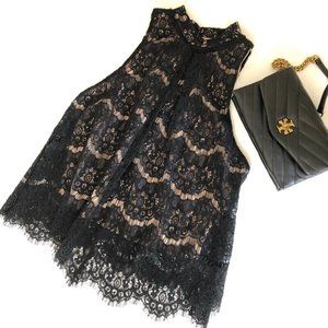 Fire Los Angeles Lace Sleeveless Halter Top in Black